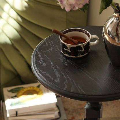 100% Solid Oak round Pedestal Side Table for Living Rooms, Small Drink Tables for Small Spaces, Tall End Table for Bedroom, Corners, and Nursery (Black, 15.75" D X 21.26" H)
