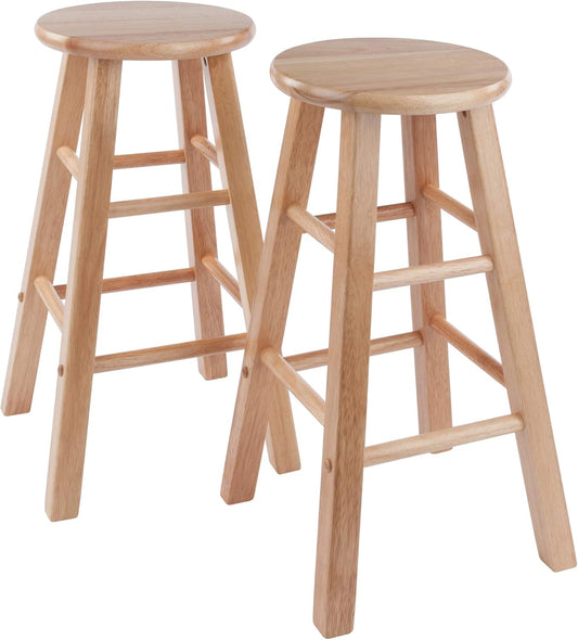 Element 2-Piece 24In Counter Stool Set, Natural Finish, Solid Wood, Modern Design