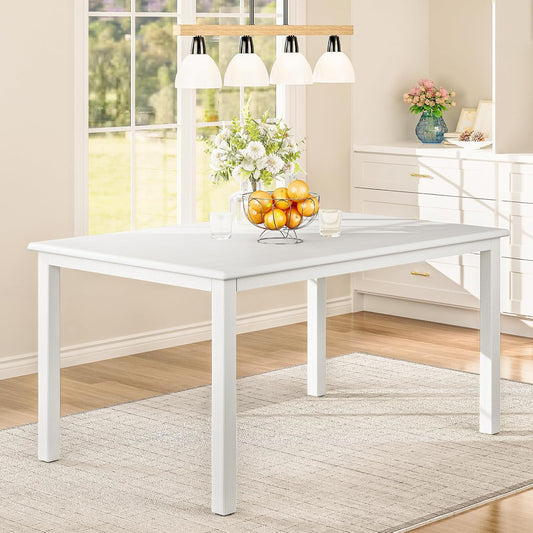 Wooden Dining Table for 6, Rectangle 60 Inch Kitchen Table with Wood Legs, Farmhouse Dinner Table for Dining Room, White