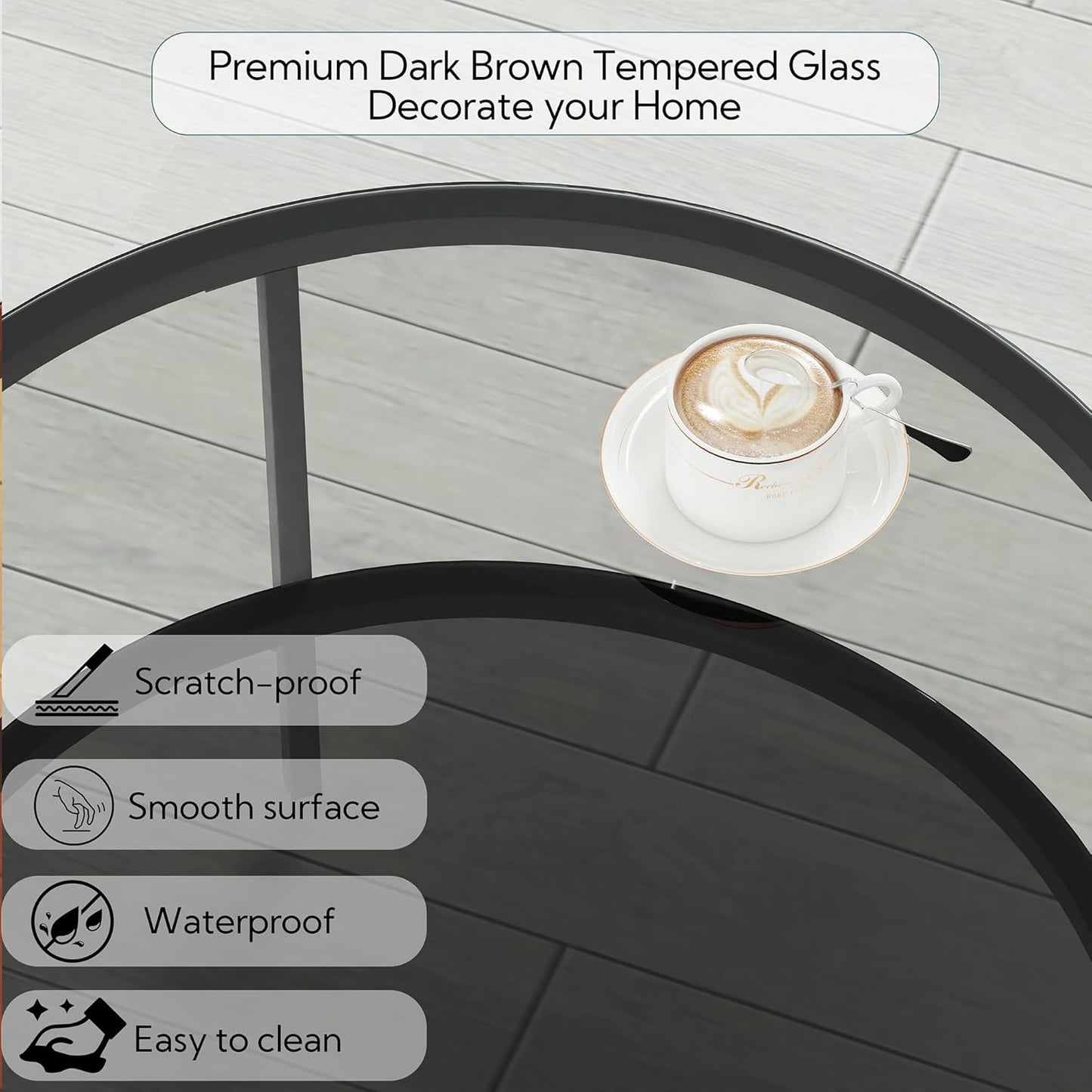 round Glass Coffee Tables for Living Room, 2-Tier Circle Coffee Table with Storage, 26" Modern Center Accent Table with Light Black Glass, Small End Table for Small Space, Bedroom