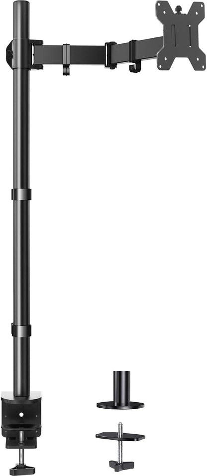 Single Monitor Arm with 39 Inch Extra-Tall Pole, Adjustable Computer Desk Mount for 13–32 Inch Screens and up to 38 Inch Ultrawide Screens, Hold 22 Lbs, Monitor Stand with C-Clamp & Grommt Base