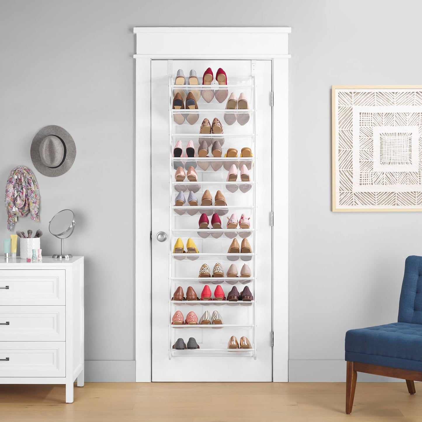 36 Pair over the Door Shoe Organizer, 12 Tier Hanging Shoe Organizer, Heavy Duty Metal & Mesh Shoe Holder, Hanging Shoe Rack for Closet Organizer & Storage, 69"L X 21.7"W X 7.5"H, White