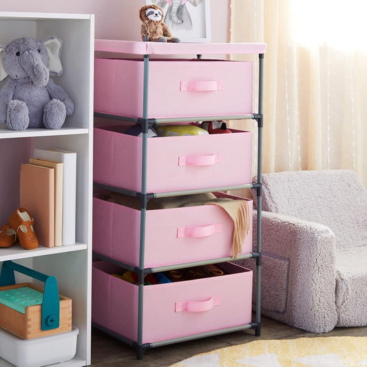 4-Tier Dresser for Bedroom - 16.5 X 13 X 33 In, Pink, Modern - Closet Dresser with 4 Fabric Drawers for Clothes & Bedroom Storage