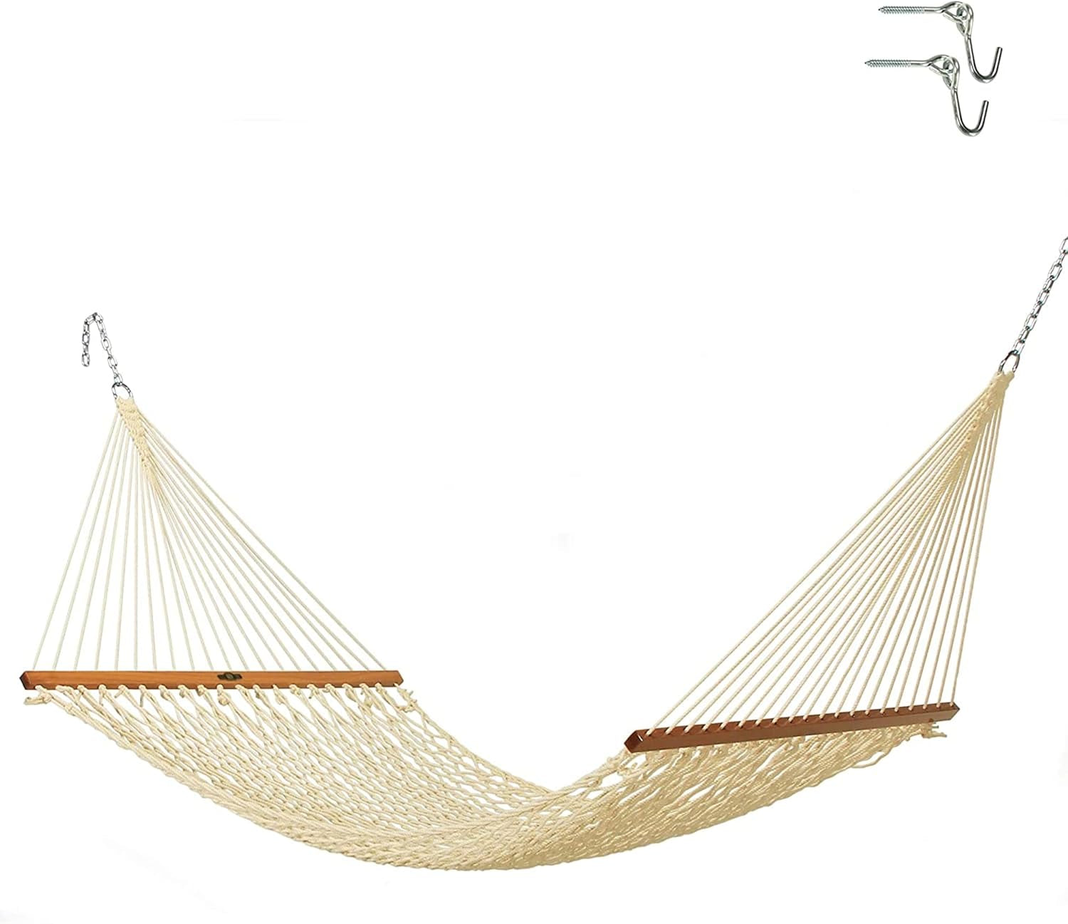 Single Oatmeal Duracord Rope Hammock – 12 Ft. X 50 In., 1-Person, 450 Lb Capacity, Oak Spreader Bar, Zinc-Plated Hardware, Handcrafted in the USA