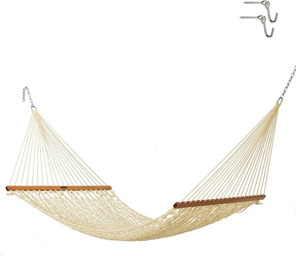 Single Oatmeal Duracord Rope Hammock – 12 Ft. X 50 In., 1-Person, 450 Lb Capacity, Oak Spreader Bar, Zinc-Plated Hardware, Handcrafted in the USA