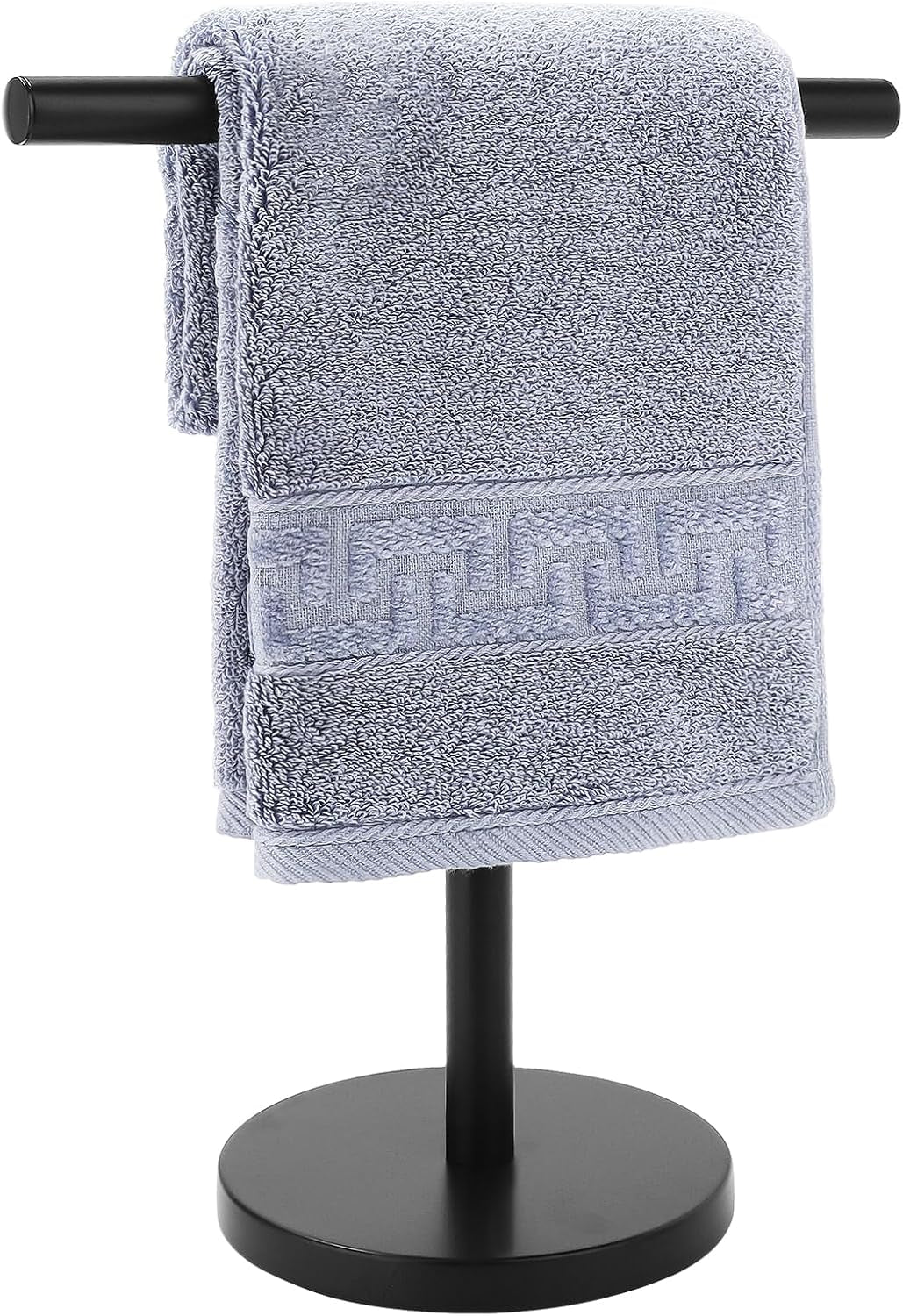 T-Shape Bath Hand Towel Holder Stand, Stainless Steel Free Standing Hand Towel Rack with Heavy Base, for Bathroom Kitchen & Countertop, Matte Black