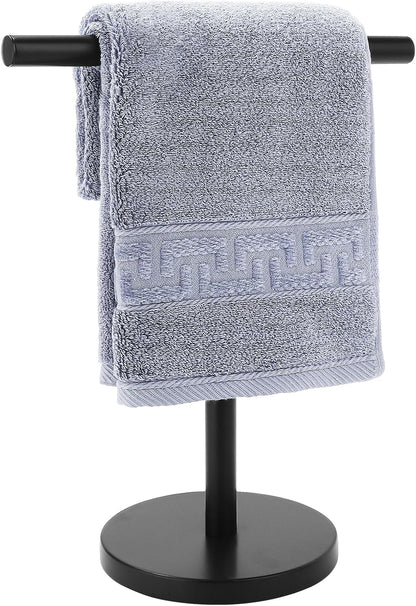 T-Shape Bath Hand Towel Holder Stand, Stainless Steel Free Standing Hand Towel Rack with Heavy Base, for Bathroom Kitchen & Countertop, Matte Black