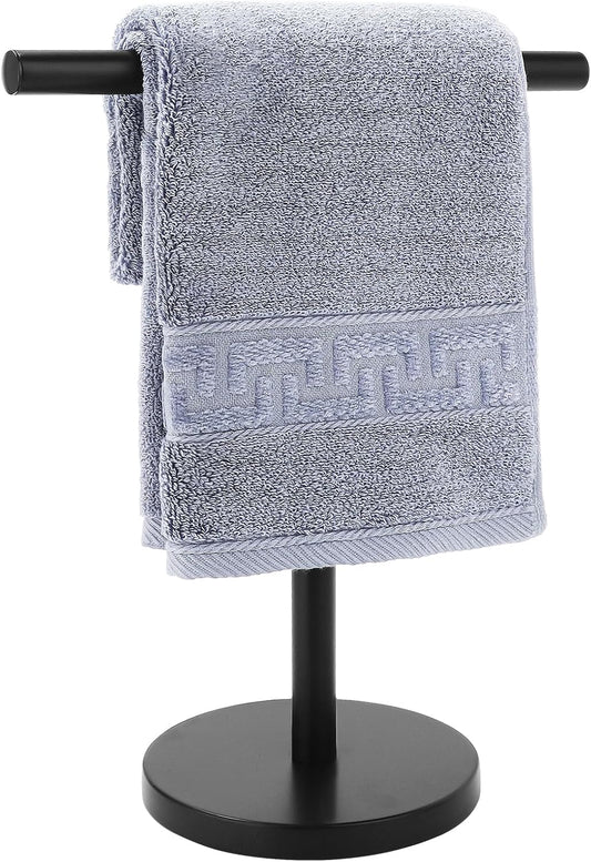 T-Shape Bath Hand Towel Holder Stand, Stainless Steel Free Standing Hand Towel Rack with Heavy Base, for Bathroom Kitchen & Countertop, Matte Black