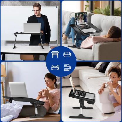 LT05 Adjustable Laptop Table, Lap Desk, Portable Standing Bed Desk, Foldable Sofa Breakfast Tray, Notebook Computer Stand for Reading and Writing, Medium Size, Black