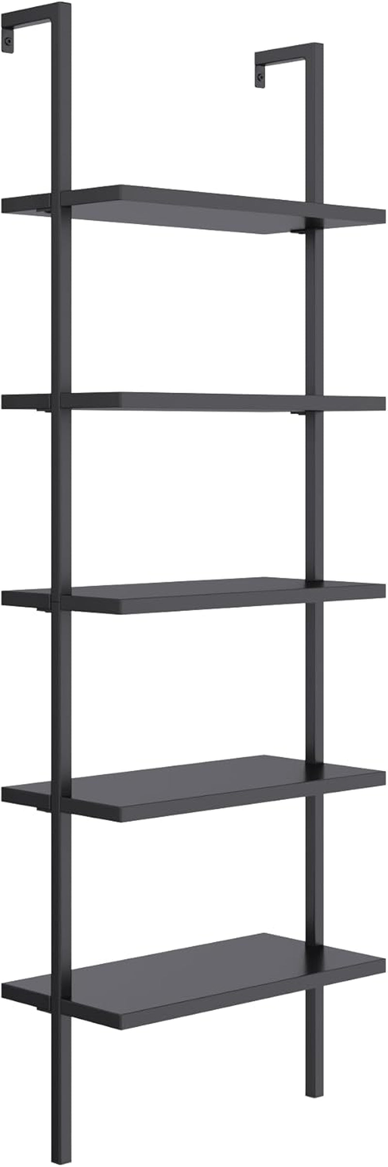 Theo 5-Shelf Black Modern Bookcase, Open Wall Mount Ladder Bookshelf with Industrial Metal Frame