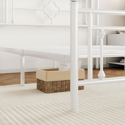 14 Inches Twin Size Metal Platform Bed Frame/Vintage Iron-Art Headboard and Footboard/Mattress Foundation for Storage/No Box Spring Needed/Noise-Free/Easy Assembly/White
