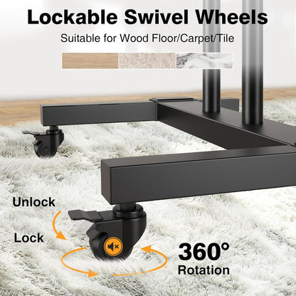 Mobile TV Stand Rolling TV Cart Floor Stand with Mount on Lockable Wheels Height Adjustable for 32-83 Inch TV Stand Flat Screen or Curved Tvs Monitors Display Trolley Loading 110 Lbs