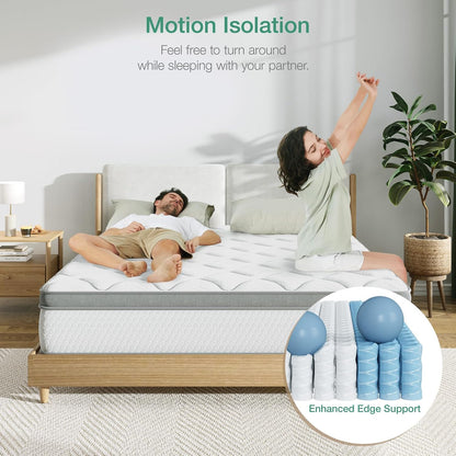 Twin Mattress, 10 Inch Twin Hybrid Mattress for Kids, Pocket Innerspring Pillow Top Mattresses for Motion Isolation, Pressure Relief & Edge Support, Medium Firm Feel