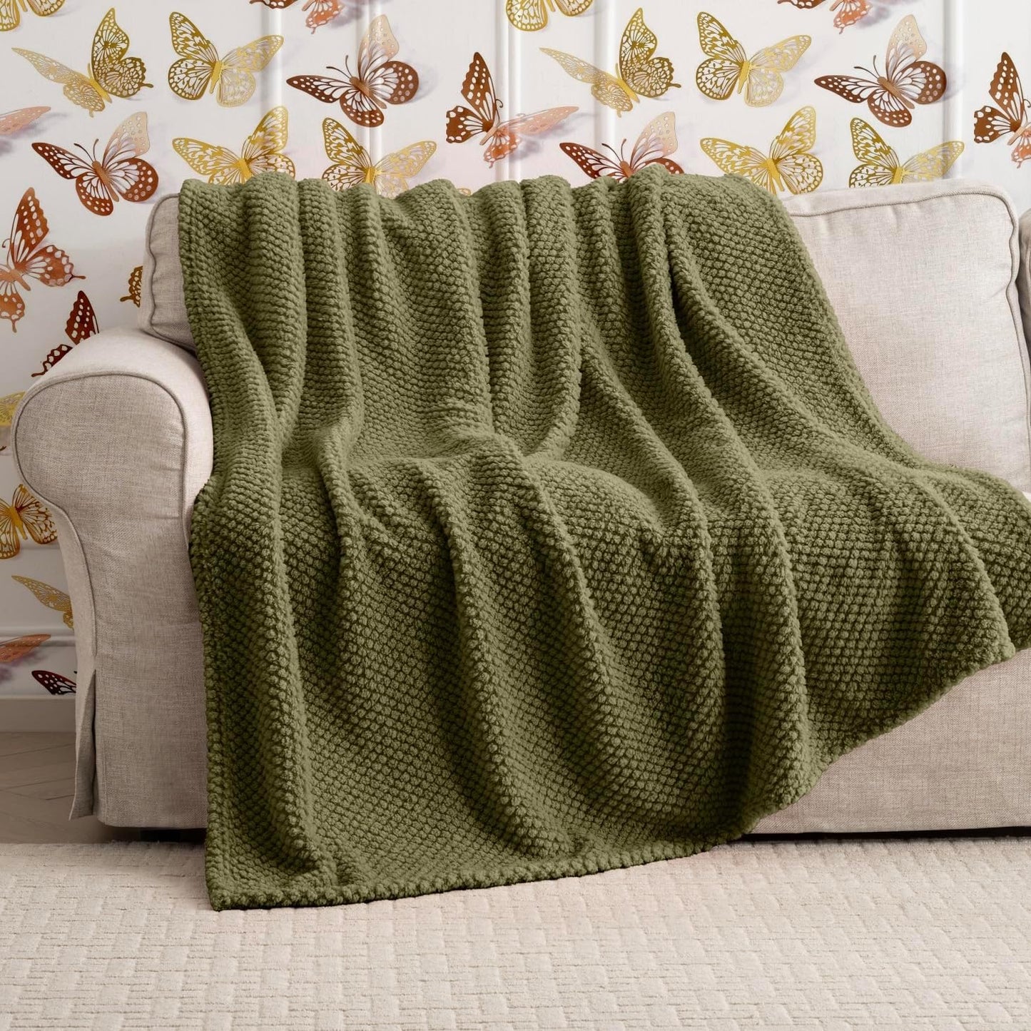Super Soft 300GSM Green XL Throw Blanket for Couch, Couch Sofa Bed Throw, Lightweight Fuzzy Cozy Blankets for All Seasons Farmhouse, 50X70