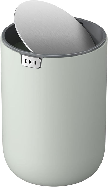 Mini Desk Trash Can with Swing-Top Lid 0.4 Gallon Small Table round Wastebasket for Office, Home, Car (Sage)