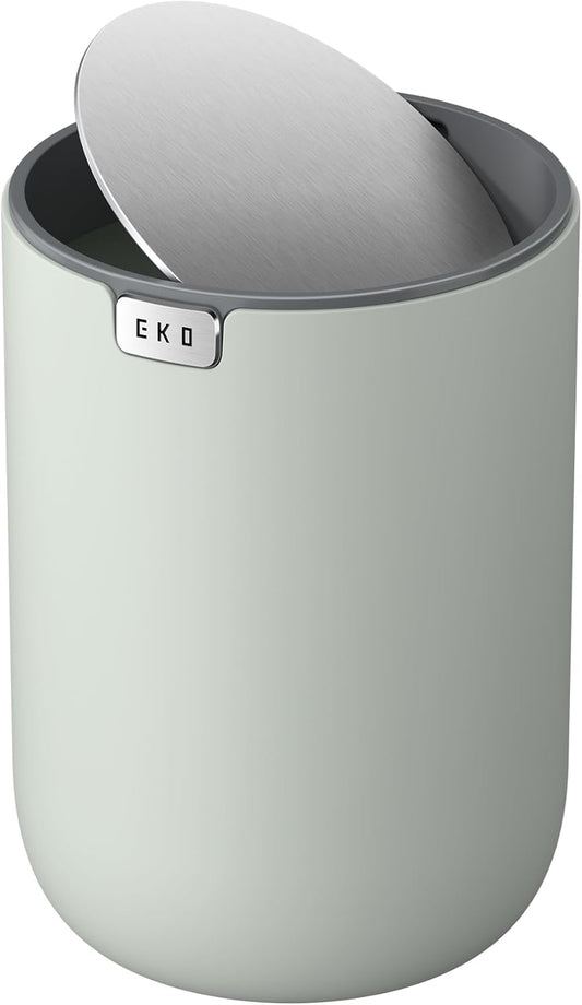 Mini Desk Trash Can with Swing-Top Lid 0.4 Gallon Small Table round Wastebasket for Office, Home, Car (Sage)