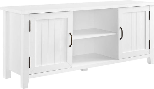 Buren Classic Grooved Door TV Stand for Tvs up to 65 Inches, 58 Inch, Solid White