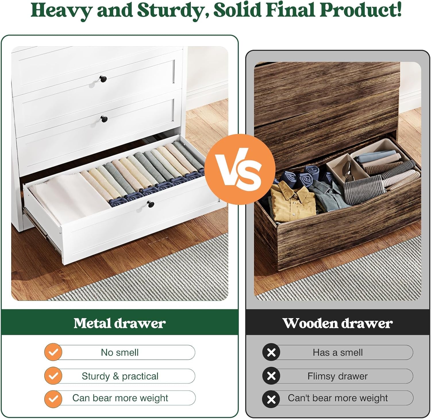 Tall White Dresser for Bedroom, 5 Drawer Metal Closet Dressers Chests, Modern Storage Organizer Unit, Large Storage Space Drawer Storage Cabinet for Bedroom, Entryway, Hallway