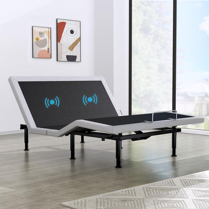 Queen Adjustable Bed Base Frame, Massage & Wireless Remote, Dual USB Ports,Ergonomic Upholstered Bed Frame, Lift Motor, under Bed Lighting, Independent Head and Foot Tilt