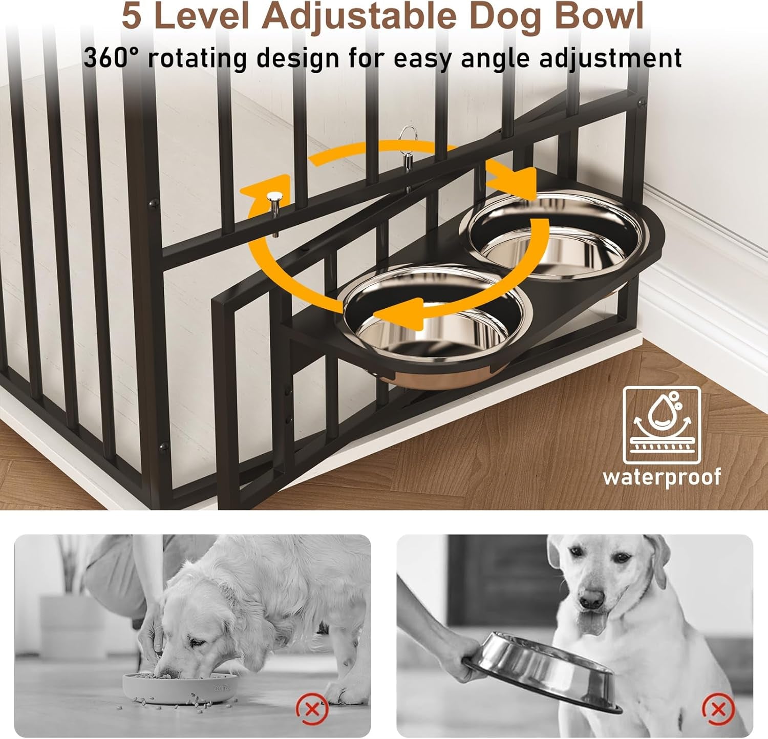 86.6" Dog Crate Furniture Large Breed TV Stand with Double Rooms, Wooden Dog Kennel Furniture with Dog Bowl, 2 Drawers and Cabinet for Large Medium Dogs, Brown