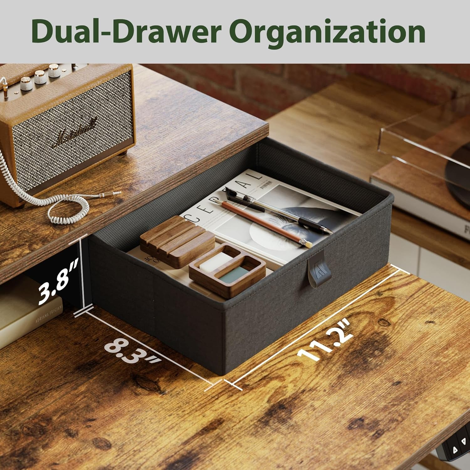 48 X 24 Inches Electric Standing Desk with 2 Storage Drawers, Adjustable Height Sit and Stand Computer Table with Splice Board, Rustic Brown