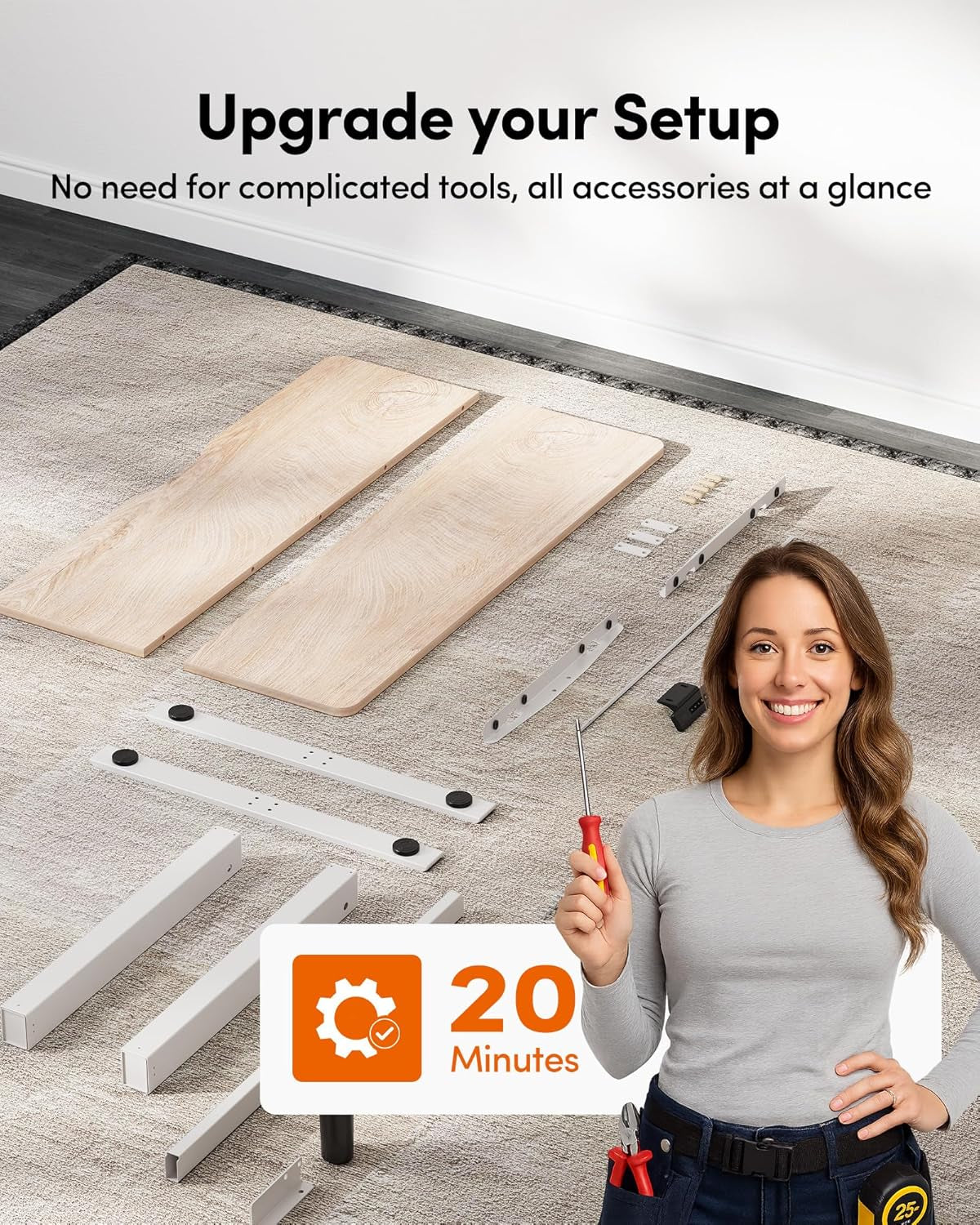 Standing Desk, 48 × 24 Inches Electric Height Adjustable, Sit and Stand Up, Computer Office Desk with Splice Board, White Frame/Maple TOP