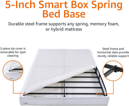 Smart Box Spring Bed Base, 5-Inch Height Mattress Foundation, Tool-Free Easy Assembly, Metal Support, Full, 74" X 53"