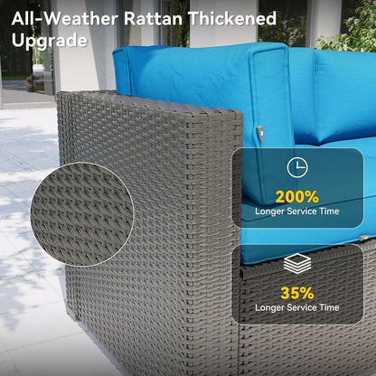 Patio Furniture Set, 7 Piece Outdoor Sectional Sofas with Waterproof Cover, Wicker Rattan Outdoor Furniture Patio Conversation Set for Backyard, Garden Peacock Blue