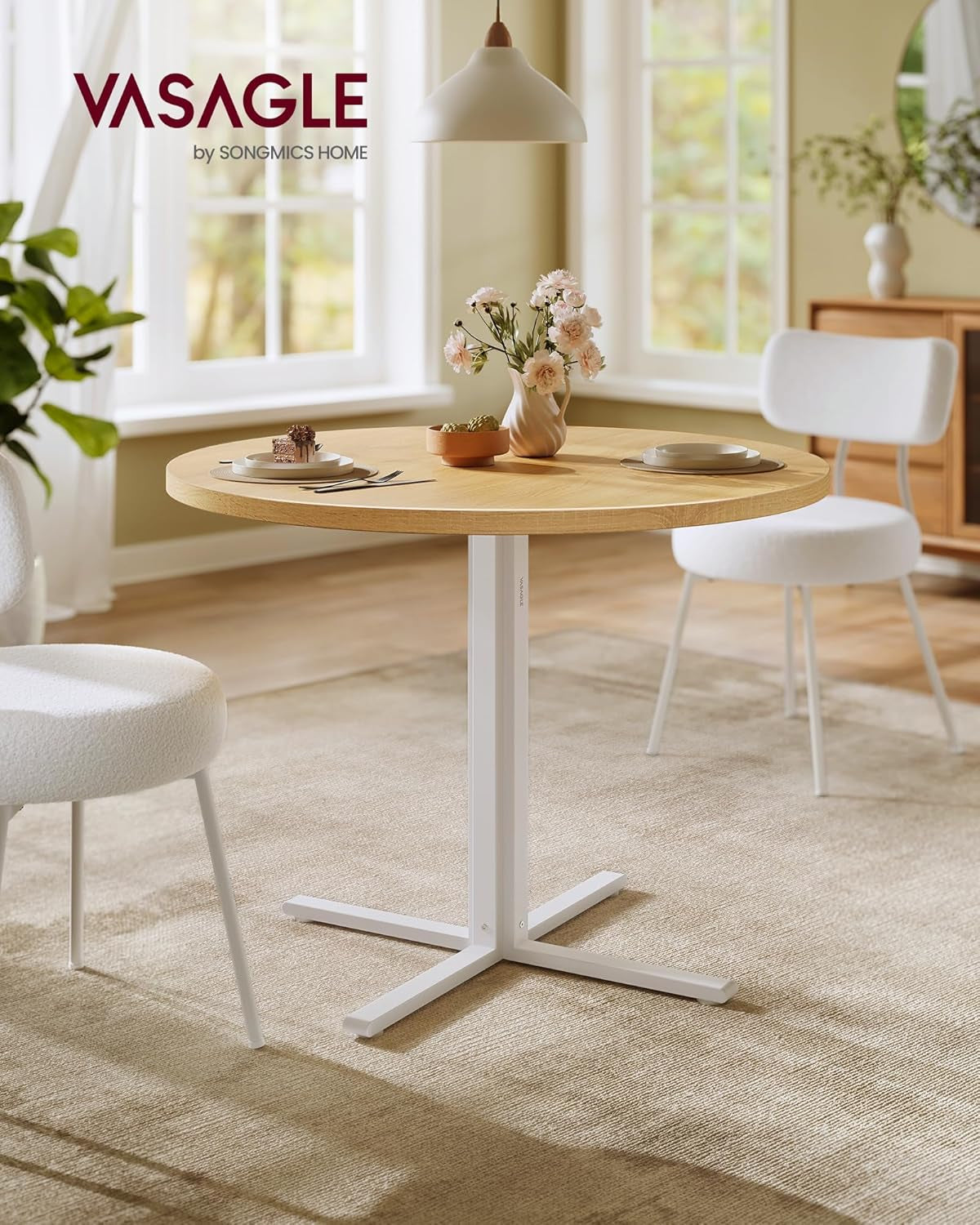 Dining Table, Small round Kitchen Table for 4 People, 31.5 X 29.4 Inches, for Dining Room, Living Room, Farmhouse, Water-Resistant, Oka Beige UKDT082Y02