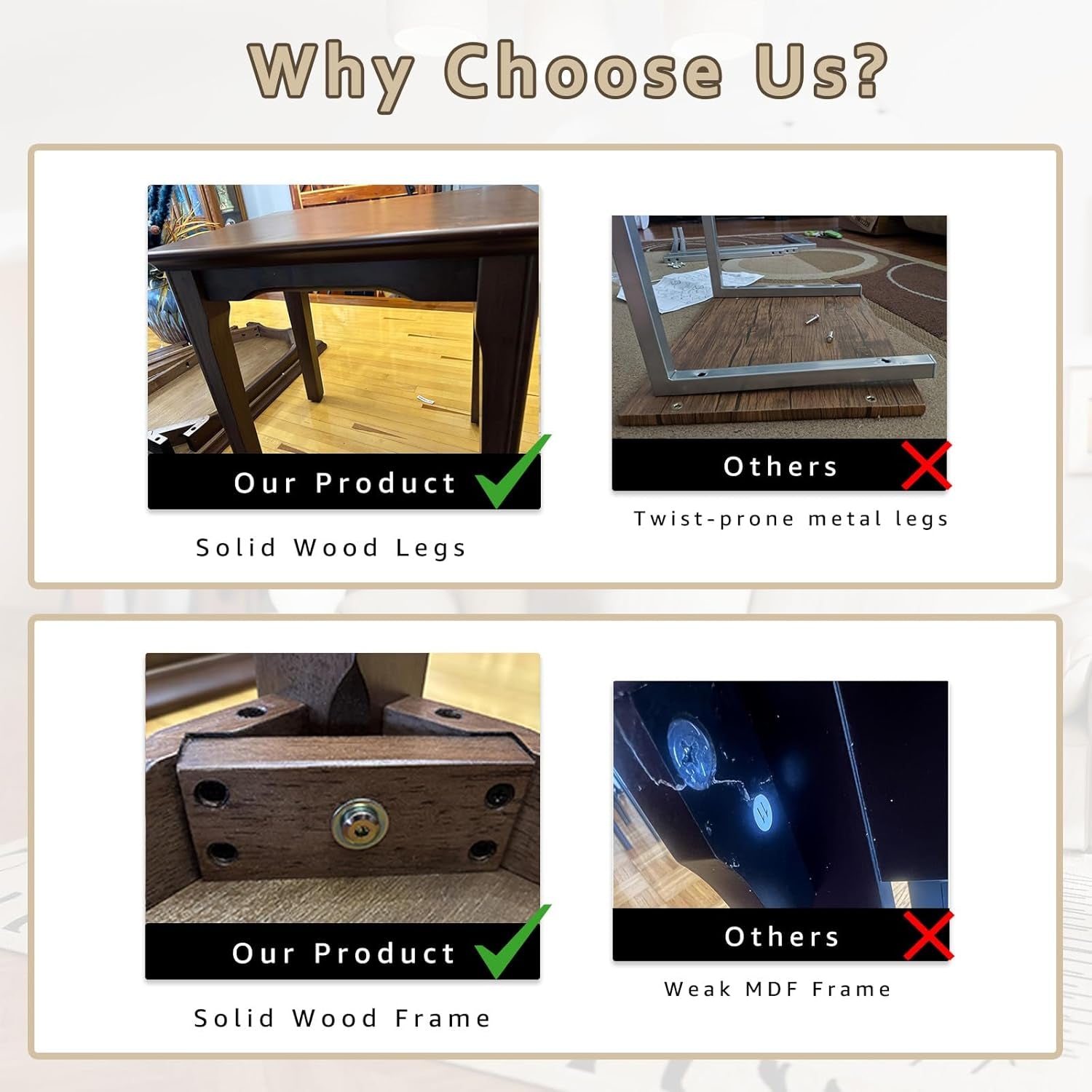 Nesting Tables Set of 3, Small Sofa Side Table Rustic Stacking End Table Rectangle Solid Wood Coffee Tables for Small Space - Walnut