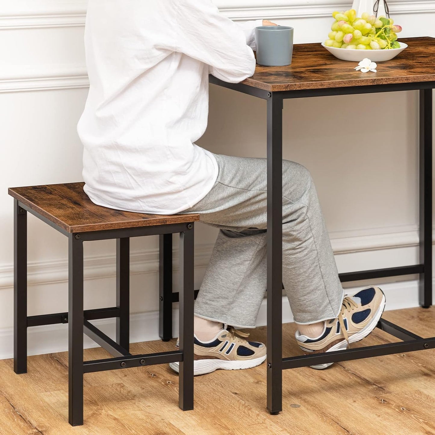 3-Piece Industrial Dining Table Set, Kitchen Table, Space Saving Dinette for Kitchen, Dining Room, Small Space, Breakfast Nook, Living Room, Party, Rustic Brown and Black BF75CZ01G1