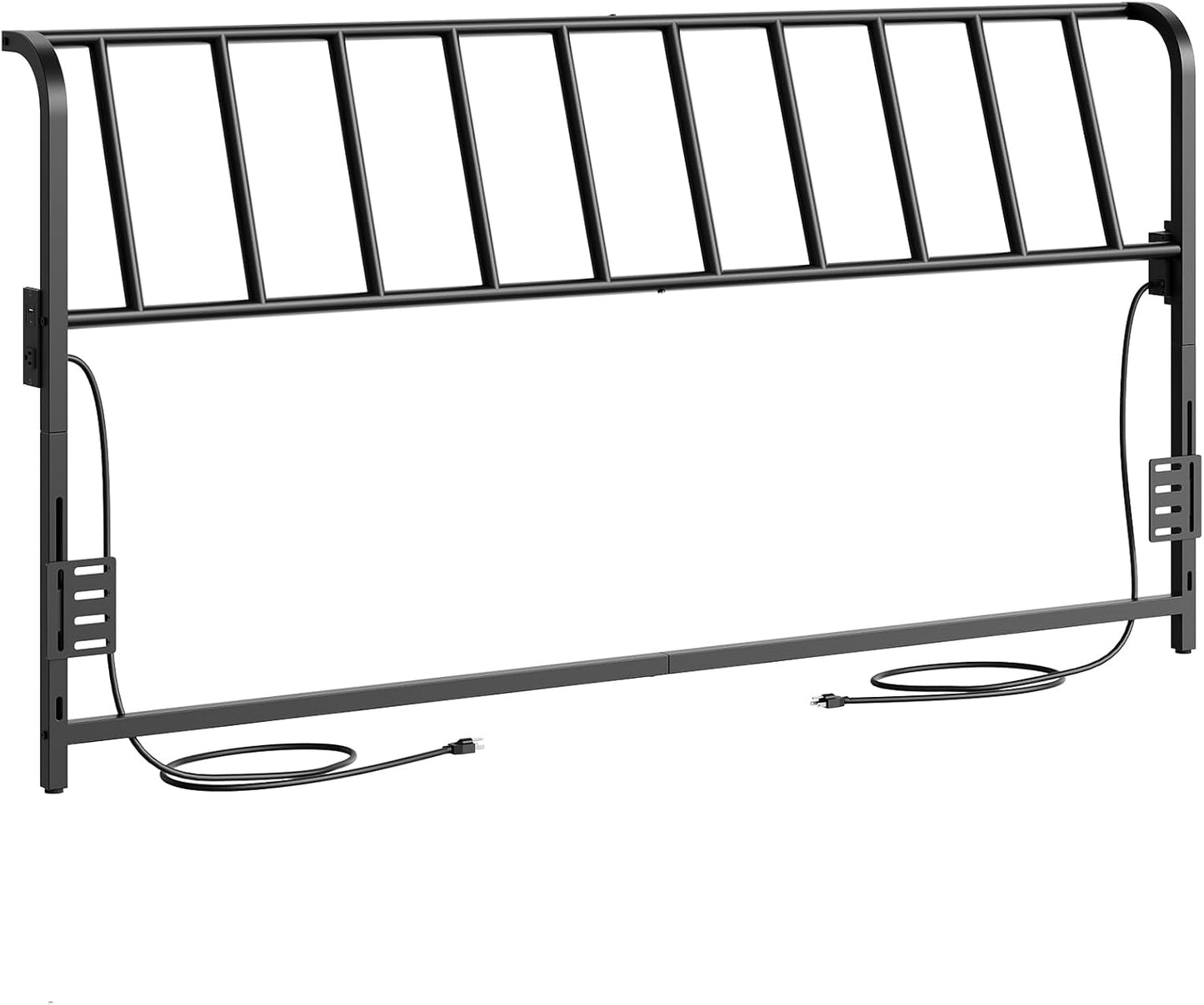 King Size Headboard Only, Metal Headboard with 2 Power Strips, 95 Degrees Reclining Backrest with Bed Frame Adapters, Easy Assembly, Black
