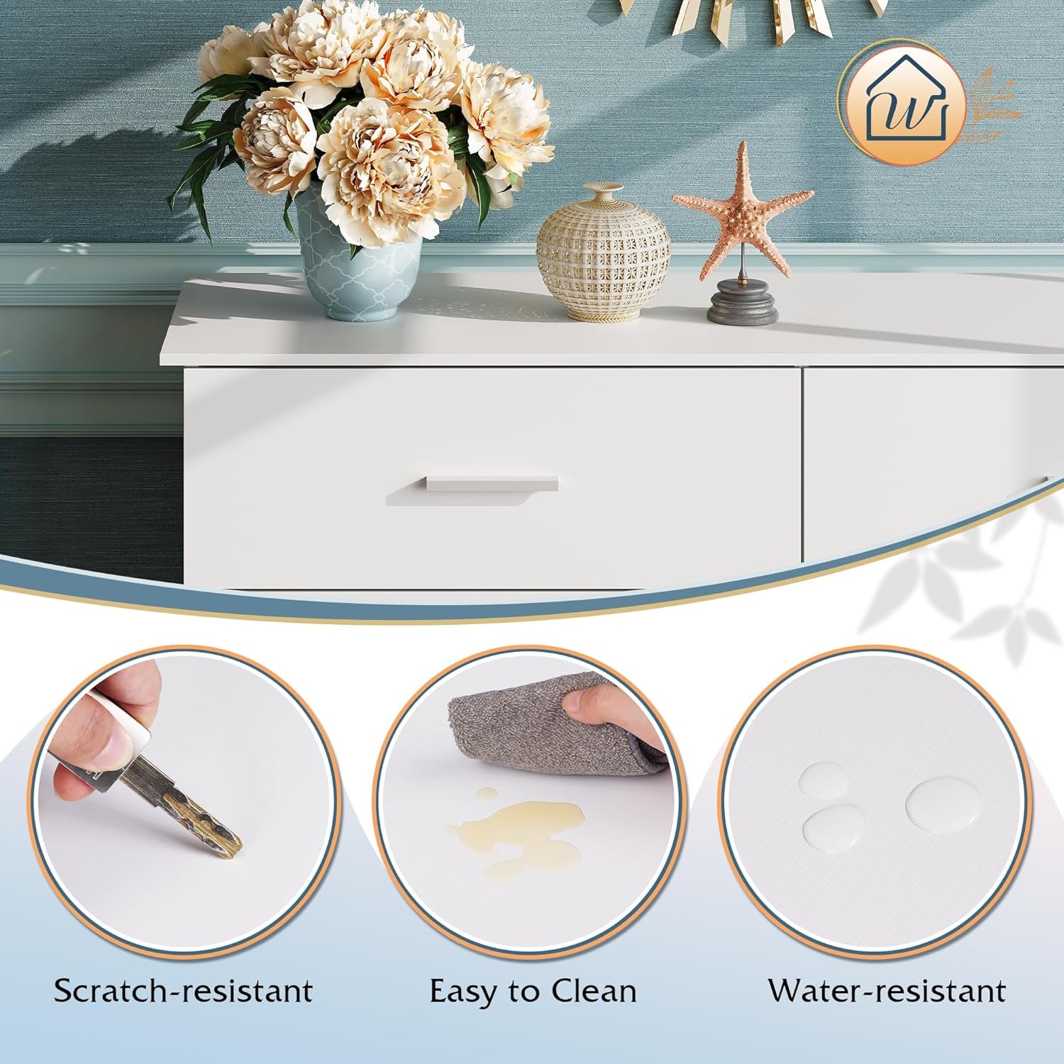 White Dresser with 6 Drawers, Wide Wood Chest of Drawers for Bedroom, Large White Storage Tower Unit, Modern Minimalist Closet Store Organizer for Living Room, Hallway