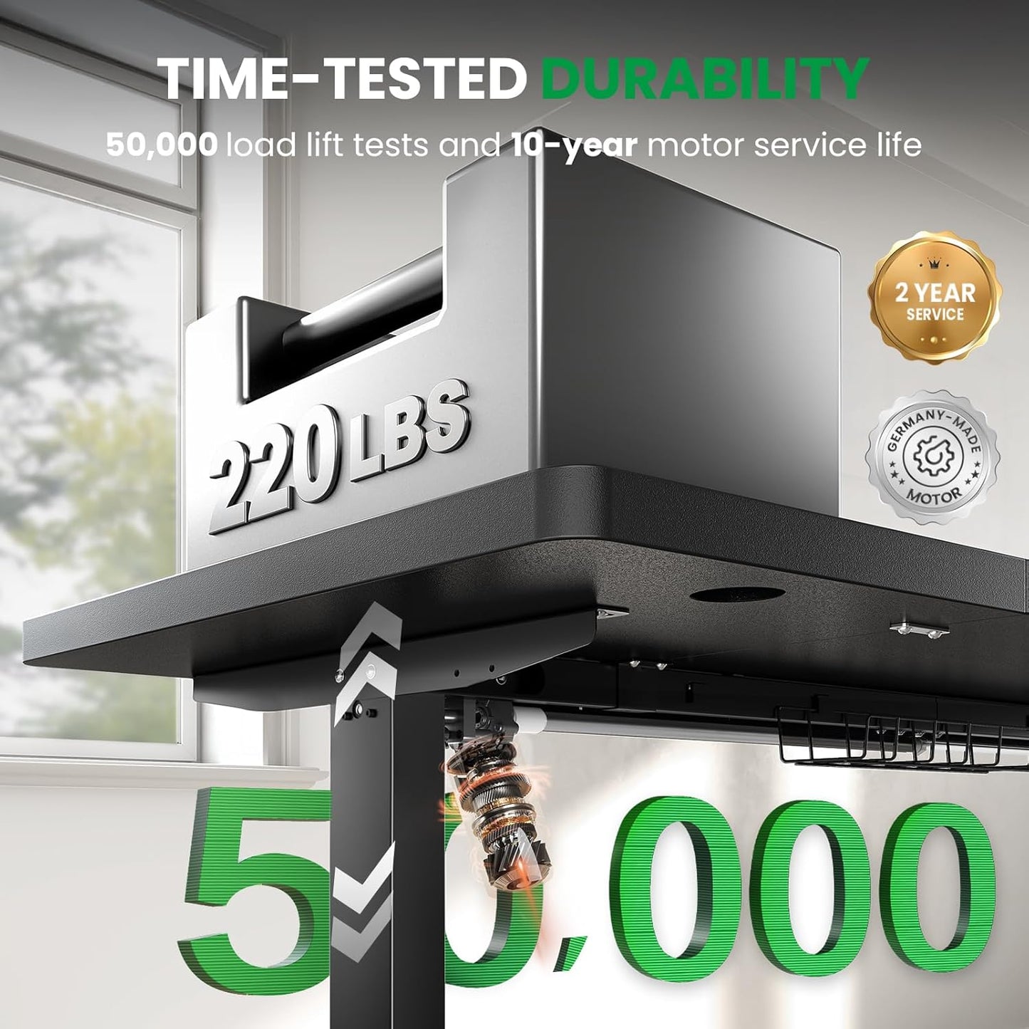 Electric Standing Desk Adjustable - 60X28 Inch Sit Stand Desk with 1 Inch Thick Tabletop, Double Beam Frame, 3 Memory Height Adjustment, Cable Management for Home Office