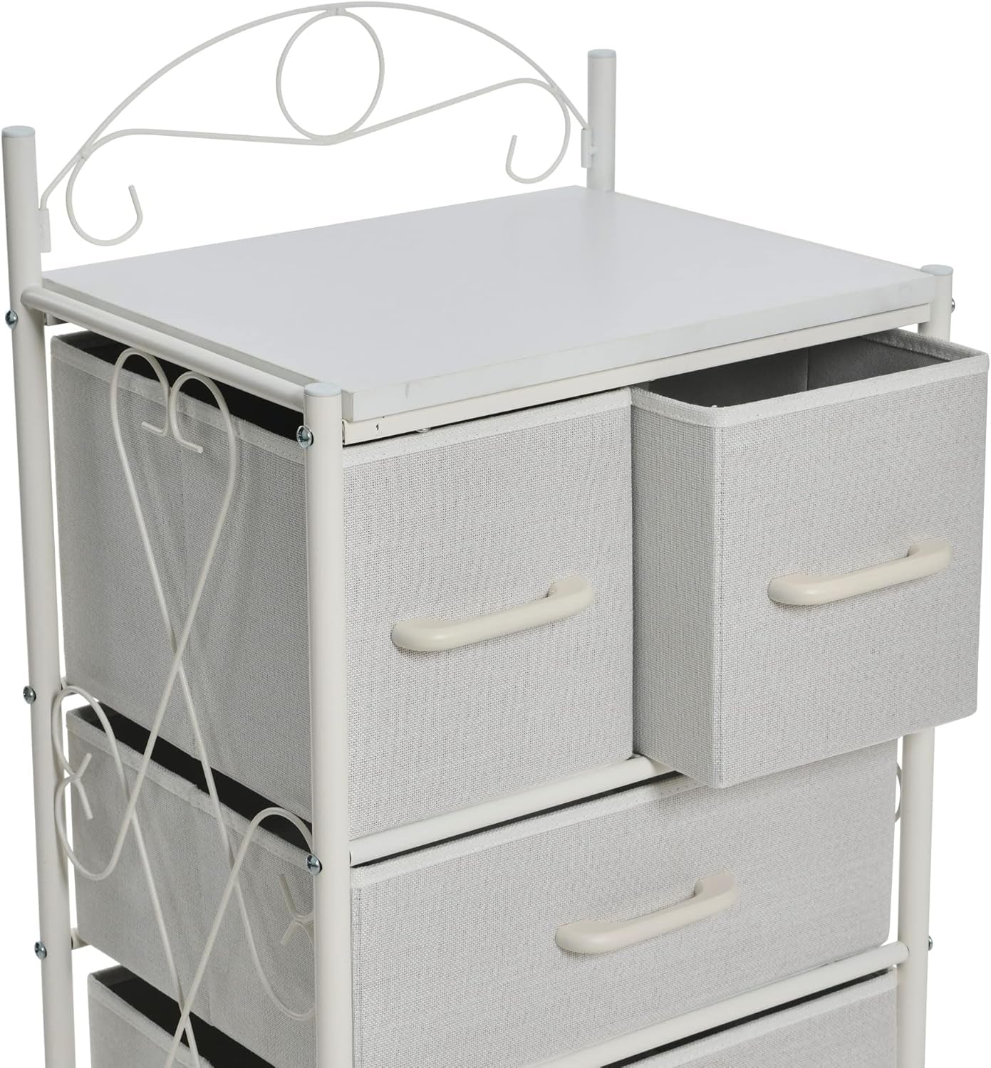 Victoria Dresser Nightstand Storage Organizer with 4 Drawers Metal Frame and Scandinavian White Top