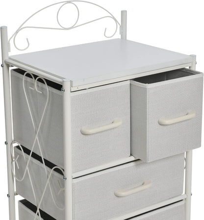 Victoria Dresser Nightstand Storage Organizer with 4 Drawers Metal Frame and Scandinavian White Top
