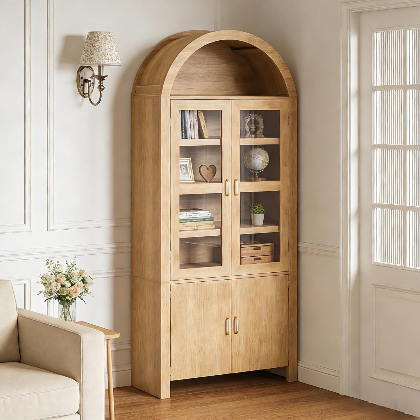 71" Tall Arched Kitchen Pantry, Modern Farmhouse Wood Kitchens Storage Cabinets, Versatile Cupboard for Dining Room, Kitchen, Wood