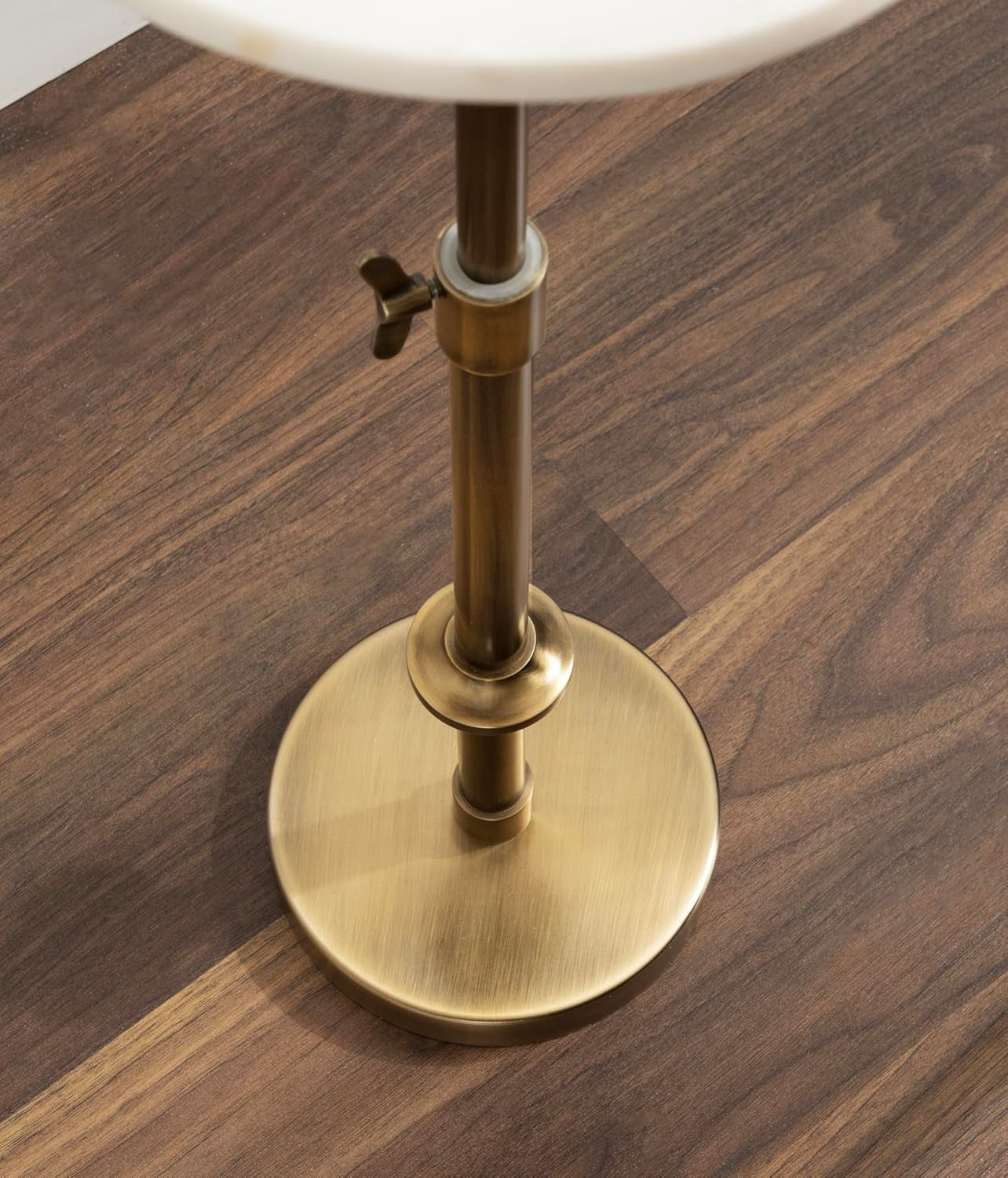 Engles Traditional Adjustable-Height Pedestal Drink Table, 10 X 10 X 30, White Marble and Antique Brass, Vintage round Indoor Metal Plant Stand with Authentic Marble Tabletop