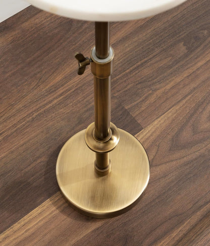 Engles Traditional Adjustable-Height Pedestal Drink Table, 10 X 10 X 30, White Marble and Antique Brass, Vintage round Indoor Metal Plant Stand with Authentic Marble Tabletop