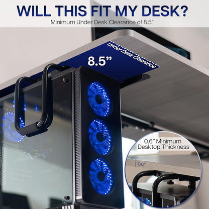 Heavy Duty Adjustable Under-Desk PC Mount, Home and Office Computer CPU Holder with Secure Locking, Supports up to 66 Lbs, Black, MOUNT-PC04B