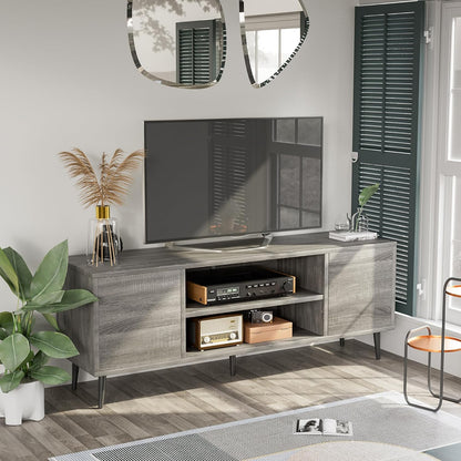 TV Stand for 65 Inch TV, Mid Century Modern TV Stand, Entertainment Center with Storage Cabinet and Open Shelves, TV Console Table Media Cabinet for Living Room, and Bedroom (Gray)