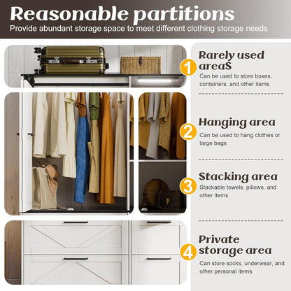Armoire Wardrobe Closet with W/Folding Sliding Barn Door, Bedroom Armoires with Mirror and Sensor Lights, Hanging Rod, Wardrobe Closet for Bedroom (19.69" D X 47.24" W X 72.83" H)