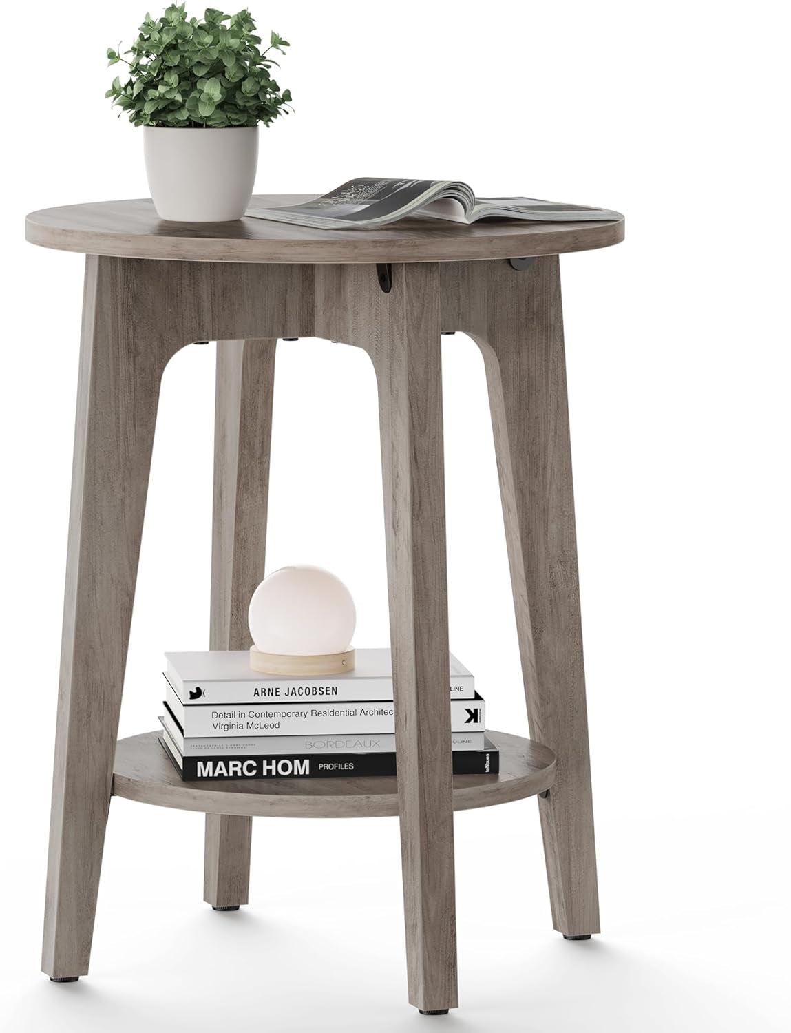 Side Table, Small round End Table with Lower Shelf, Nightstand for Small Spaces, Living Room, Bedroom, Greige ULET283T02