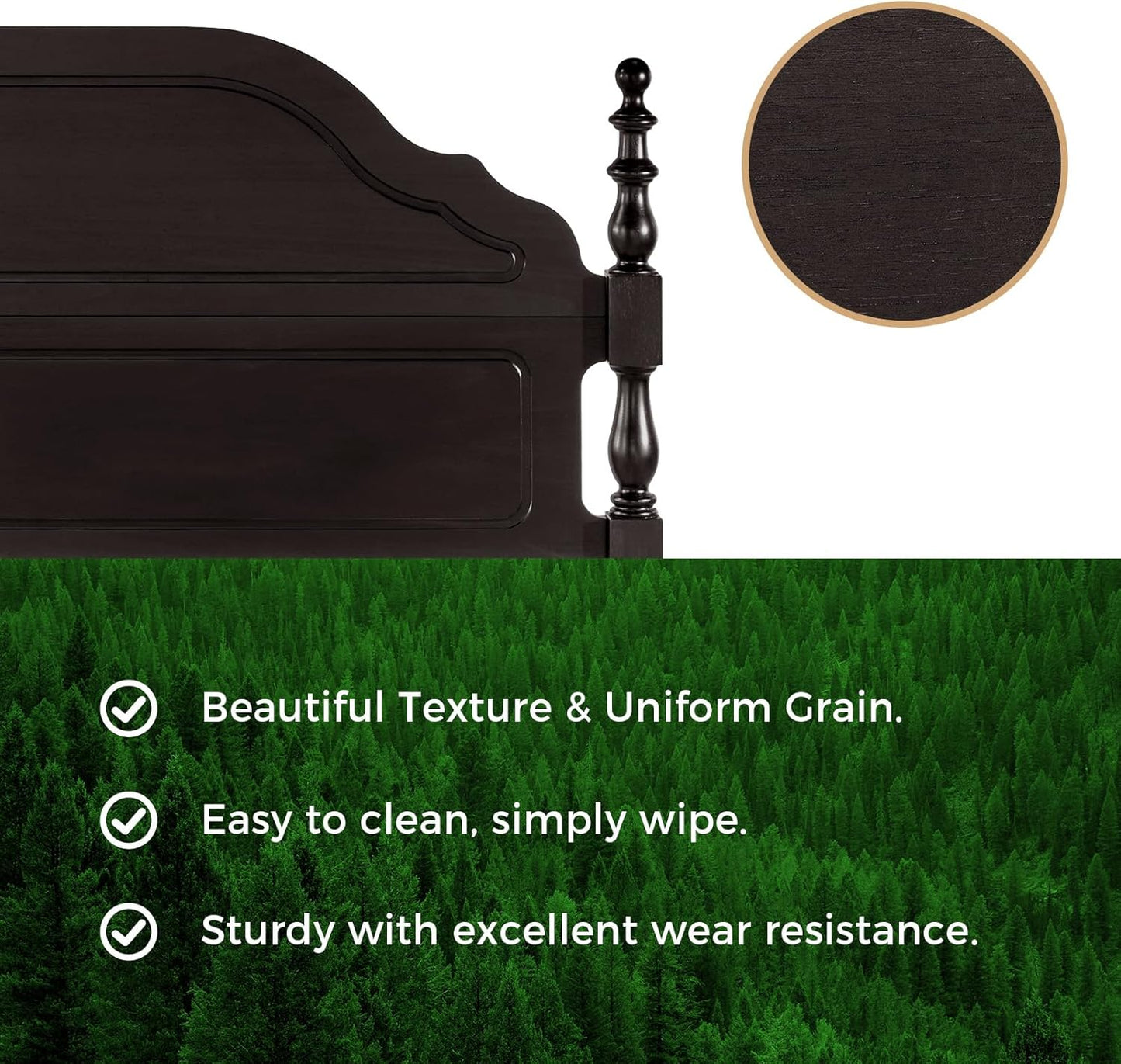 Wood Queen Size Bed Frame with Wooden 50" Tall Headboard, Heavy Duty 12 Solid Wood Slats Support, Rubber Wood Platform Bed Frame with Large under Bed Storage, No Box Spring Needed, Rustic Black