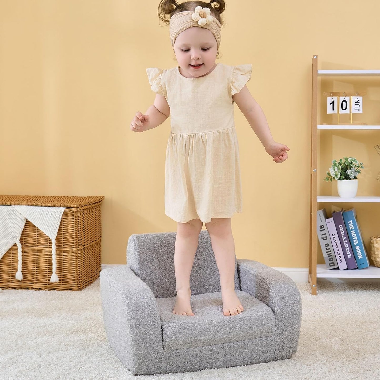 3-In-1 Toddler Couch, Toddler Chairs Comfy 1-3 Years Old, Kids Couch Bed Fold Out, Gifts for 1 2 Year Old Girls Boys