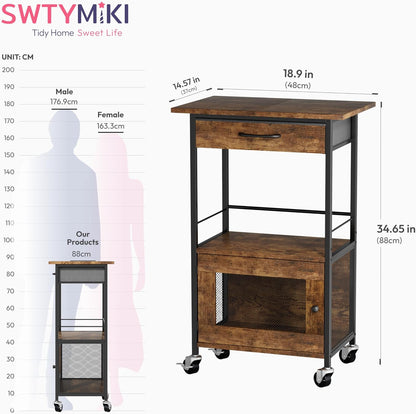 Buffets Coffee Bar Cabinet - Rolling Kitchen Rack, Farmhouse Small Coffee Stand with Storage Drawer and Door Cabinet - Kitchen Microwave Stand for Apartment, Living Room, Entryway, Espresso