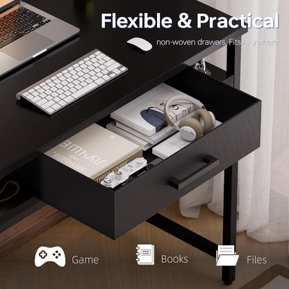 32 Inch Small Computer Desk with Drawer and Shelves Simple Study Work Table for Bedroom Marble
