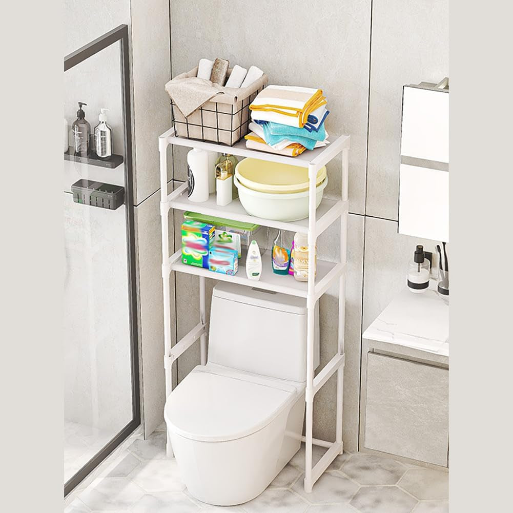 3-Tier over the Toilet Storage, Freestanding Bathroom Shelves, Metal Bathroom Shelves, Space Saver over the Toilet Storage for Laundry, Balcony, Easy Assembly, White
