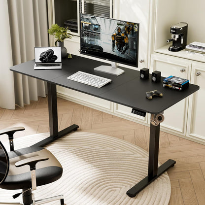 Electric Standing Desk, 55" X 23.6" Height Adjustable Sit Stand Desk with Splice Board for Home Office, Computer Table Memory Preset (Black Frame, Black Desktop)
