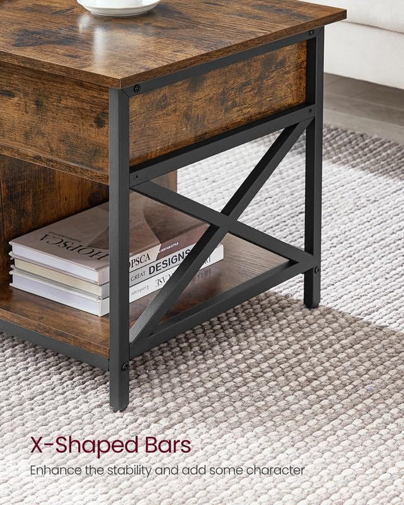 Lift Top Coffee Table, Lift Coffee Table with Storage Shelf, Hidden Compartments and Lifting Top, for Living Room, Office, 19.7 X 47.2 X (19.3-24.4) Inches, Rustic Brown and Black ULCT212B01